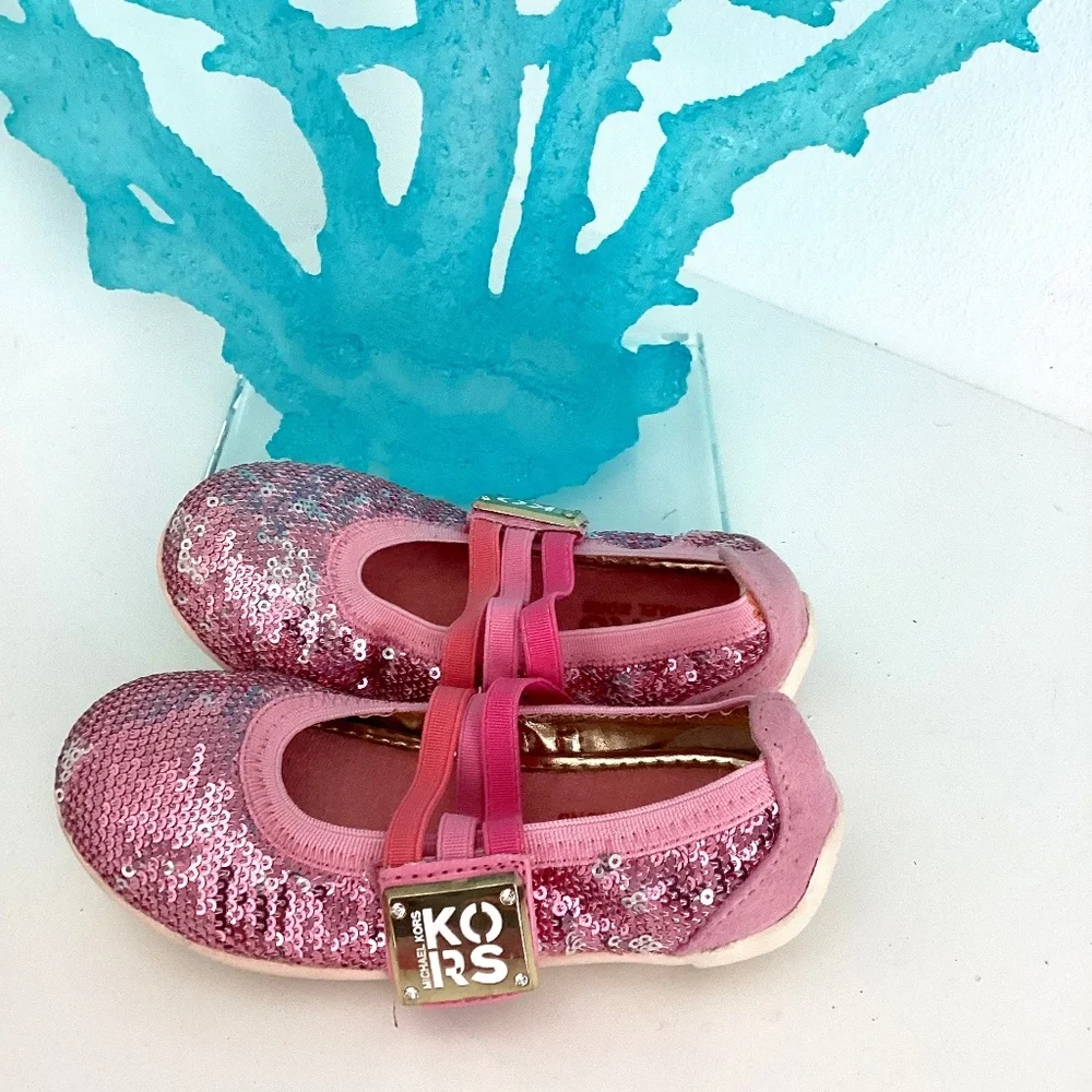 REDUCED NEW TODDLER GIRL MICHAEL KORS PINK SEQUENCE EMBELLISHED FLATS SHOES SZ 9